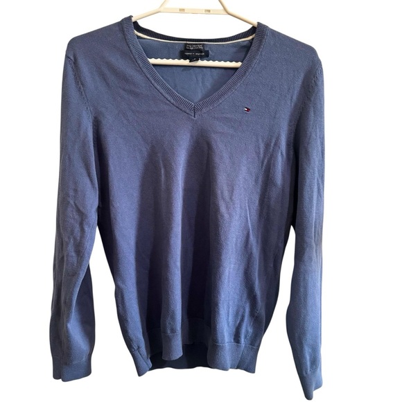 Tommy Hilfiger Pima cotton blend navy blue Y2K preppy V-neck pullover sweater M - Picture 1 of 4
